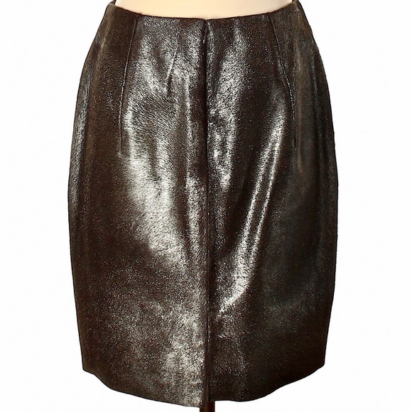 Elie Tahari Mocha Metal Bennet Calf Hair Skirt - 6 - Picture 2 of 14